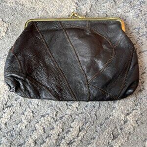 Vintage genuine leather Change/ Coin  purse brown Patchwork Clutch